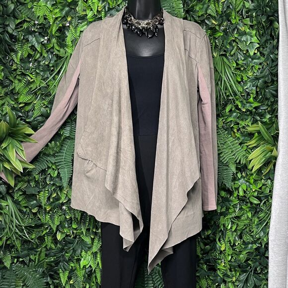 BLANCNYC Jacket Women Small Tan Brown Duster Drape Cardigan Faux Suede 2215 - Picture 6 of 10